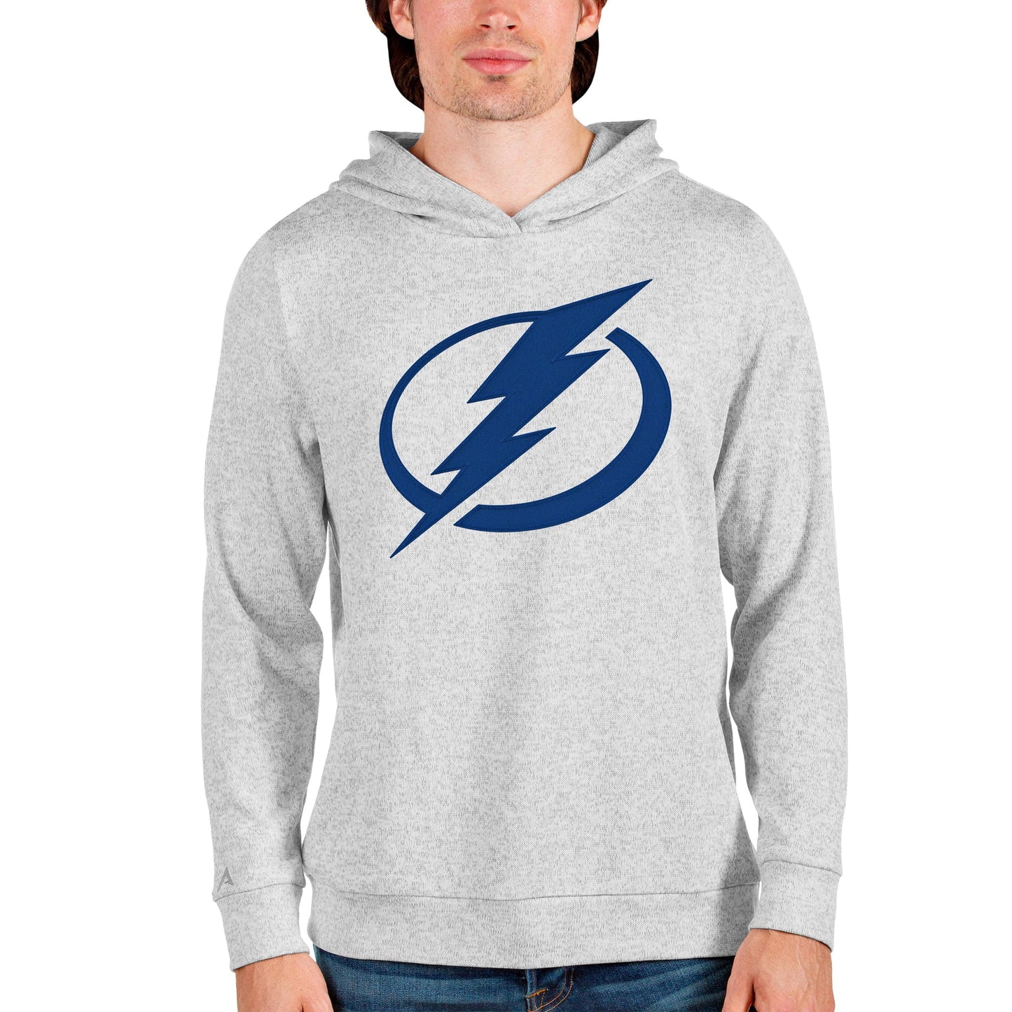 Men's Antigua Heathered Gray Tampa Bay Lightning Absolute Pullover Hoodie