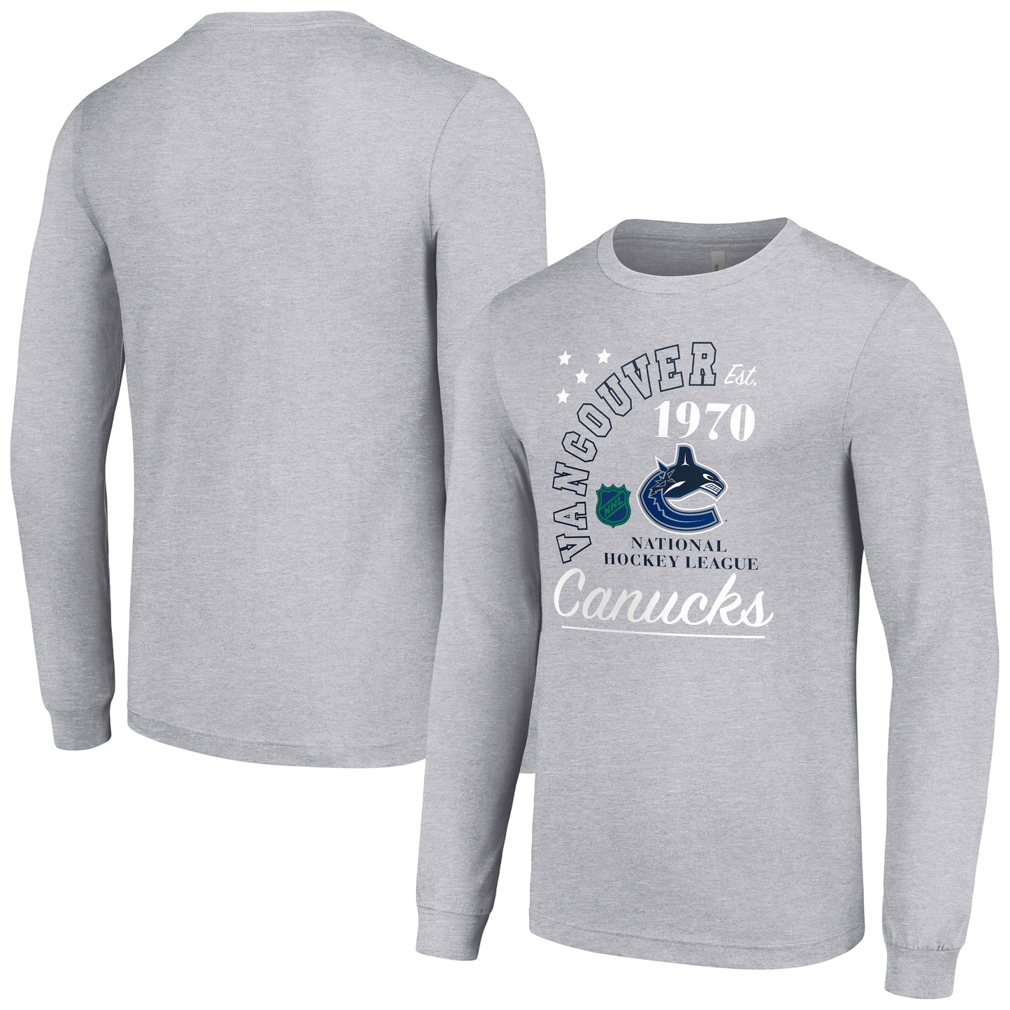Men's Starter  Heather Gray Vancouver Canucks Arch City Theme Graphic Long Sleeve T-Shirt