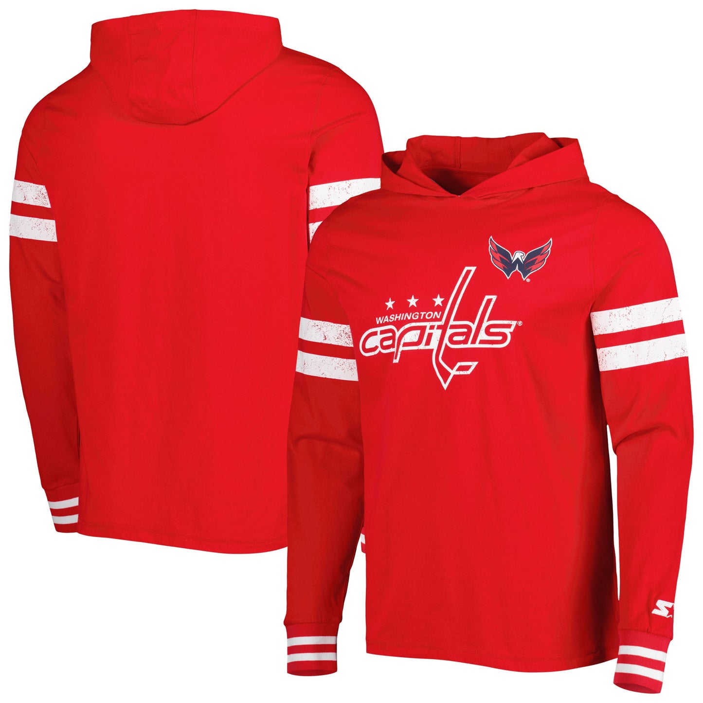 Men's Starter Red/White Washington Capitals Offense Long Sleeve Hoodie T-Shirt