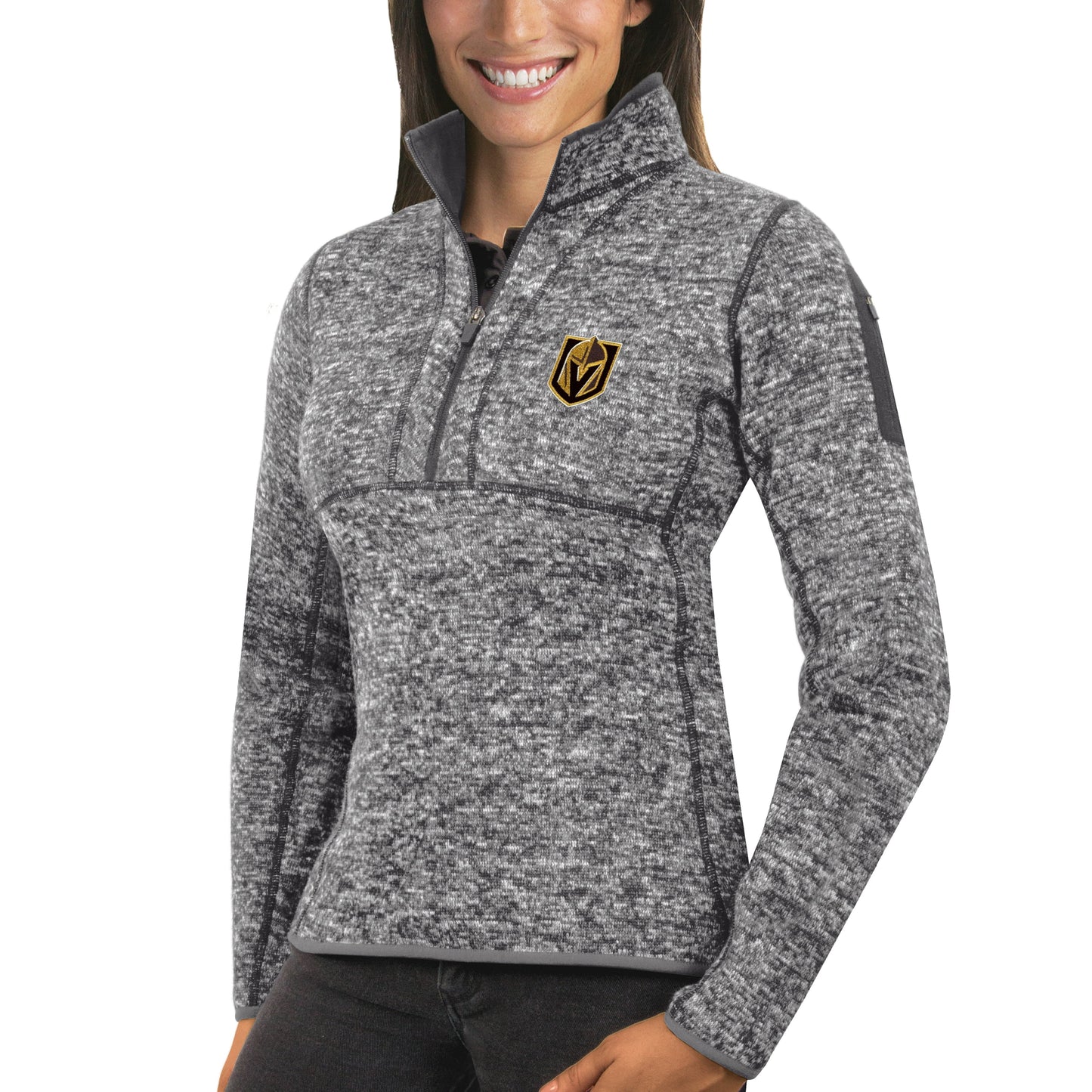Women's Antigua Heather Black Vegas Golden Knights Team Fortune Half-Zip Pullover Jacket