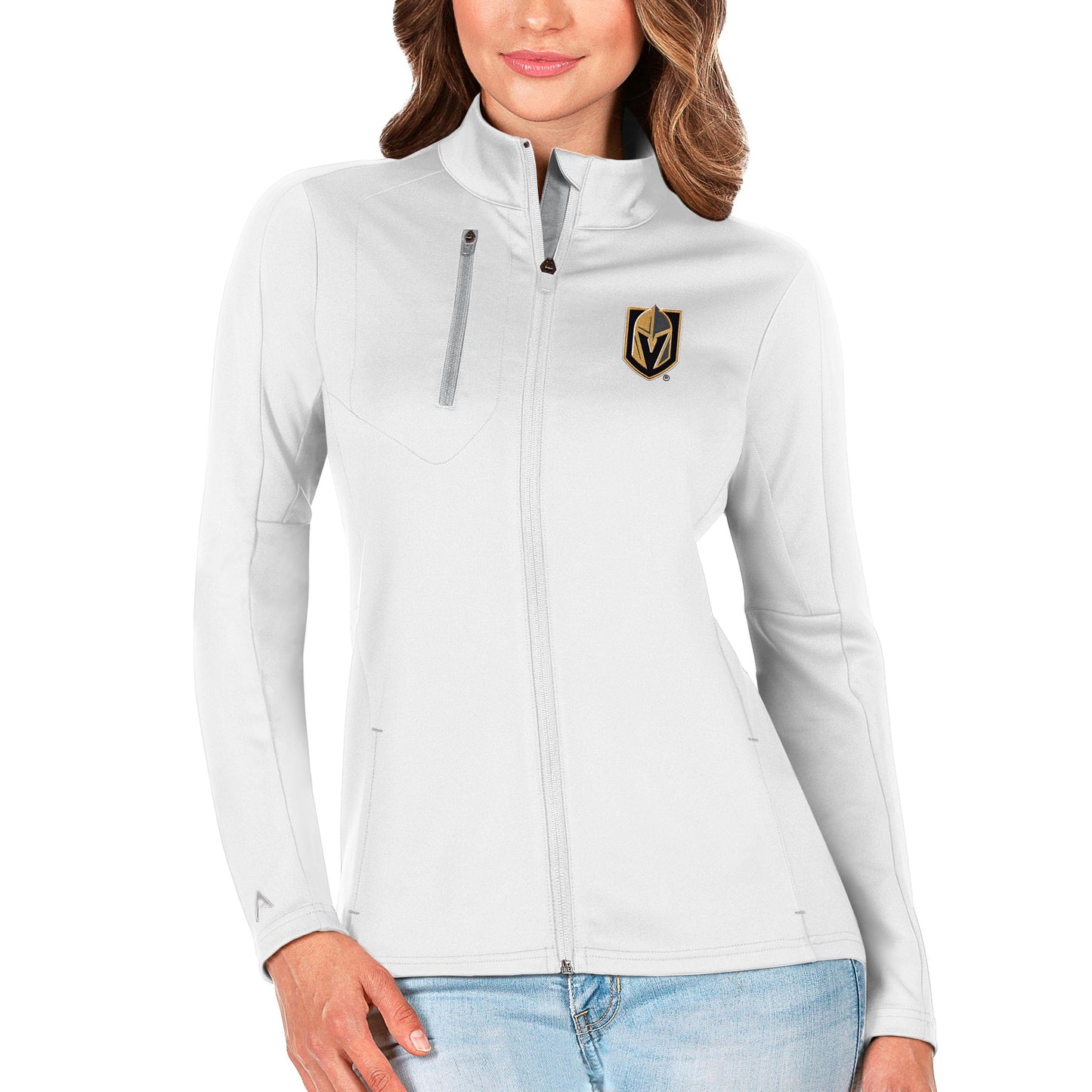 Women's Antigua White/Silver Vegas Golden Knights Generation Full-Zip Pullover Jacket