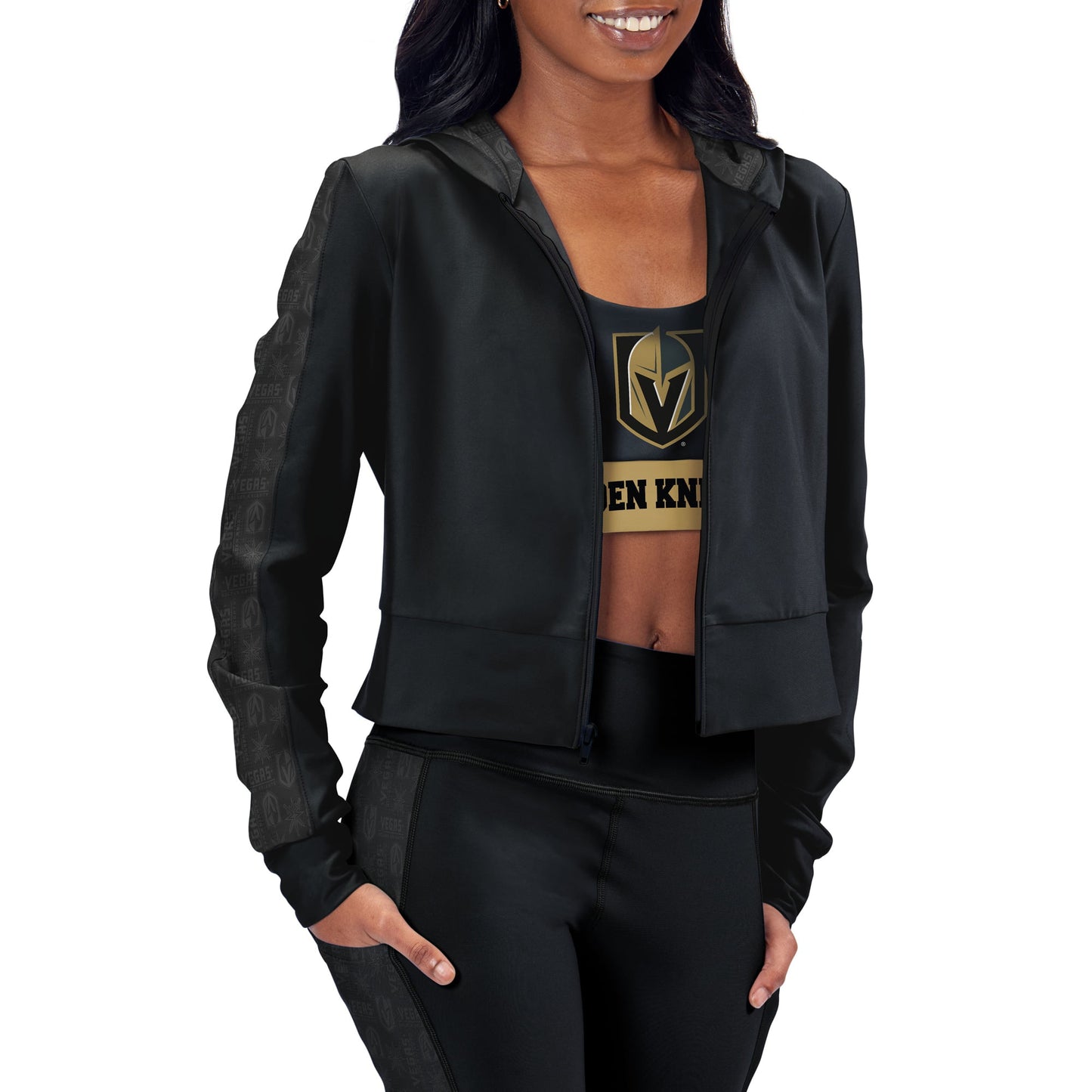 Women's Black Vegas Golden Knights Cropped Full-Zip Hoodie