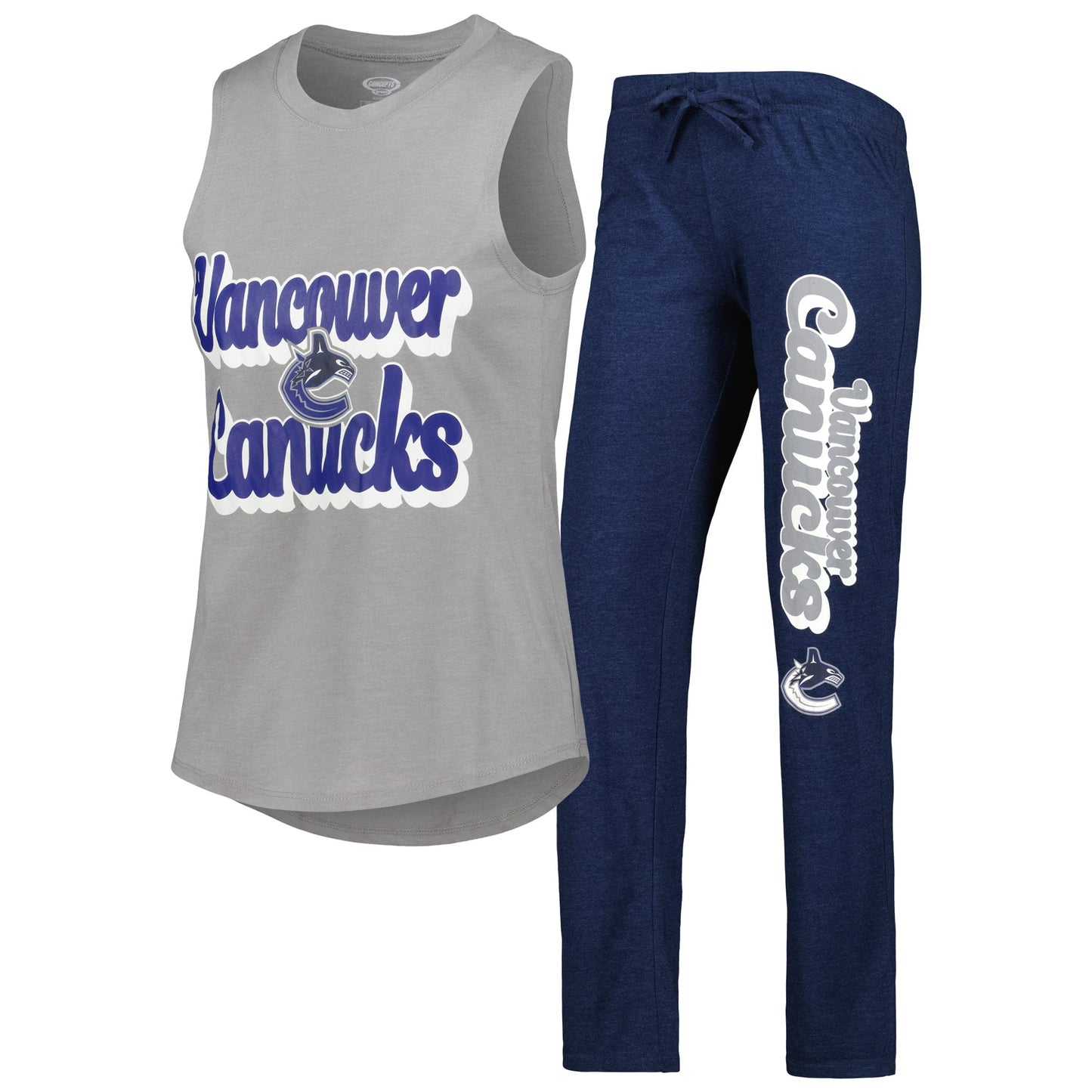 Women's Concepts Sport Heather Gray/Heather Navy Vancouver Canucks Meter Muscle Tank Top & Pants Sleep Set