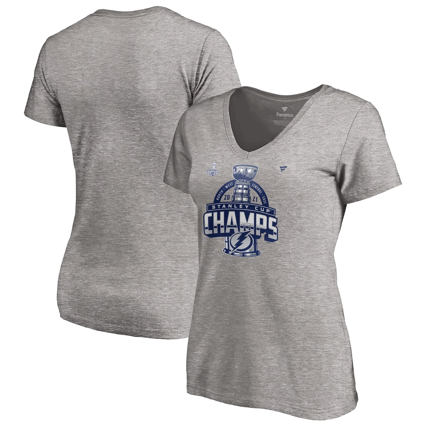 Women's Fanatics Branded Heathered Gray Tampa Bay Lightning 2021 Stanley Cup Champions Locker Room V-Neck T-Shirt