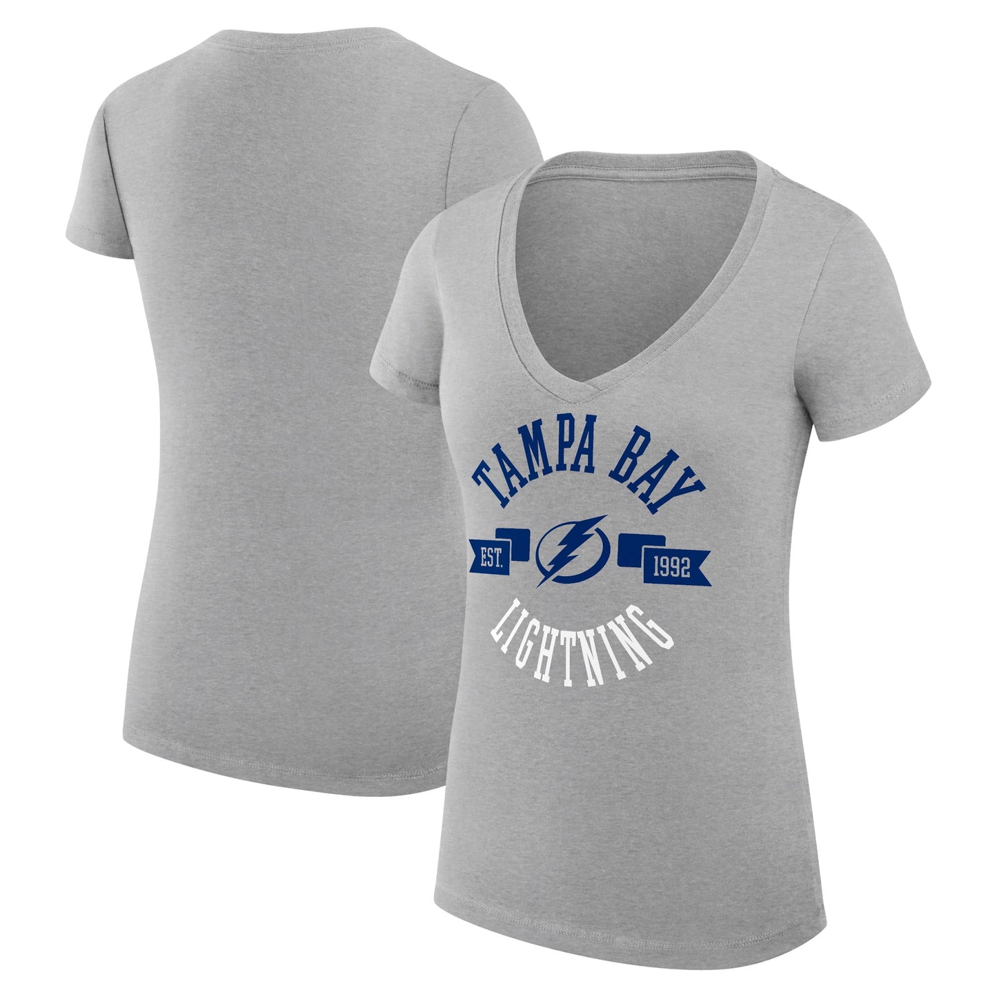 Women's G-III 4Her by Carl Banks Heather Gray Tampa Bay Lightning City Graphic V-Neck Fitted T-Shirt