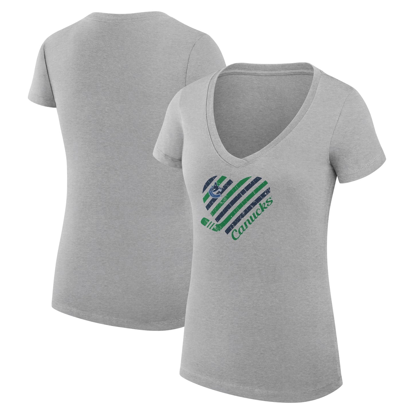 Women's G-III 4Her by Carl Banks Heather Gray Vancouver Canucks Heart V-Neck Fitted T-Shirt