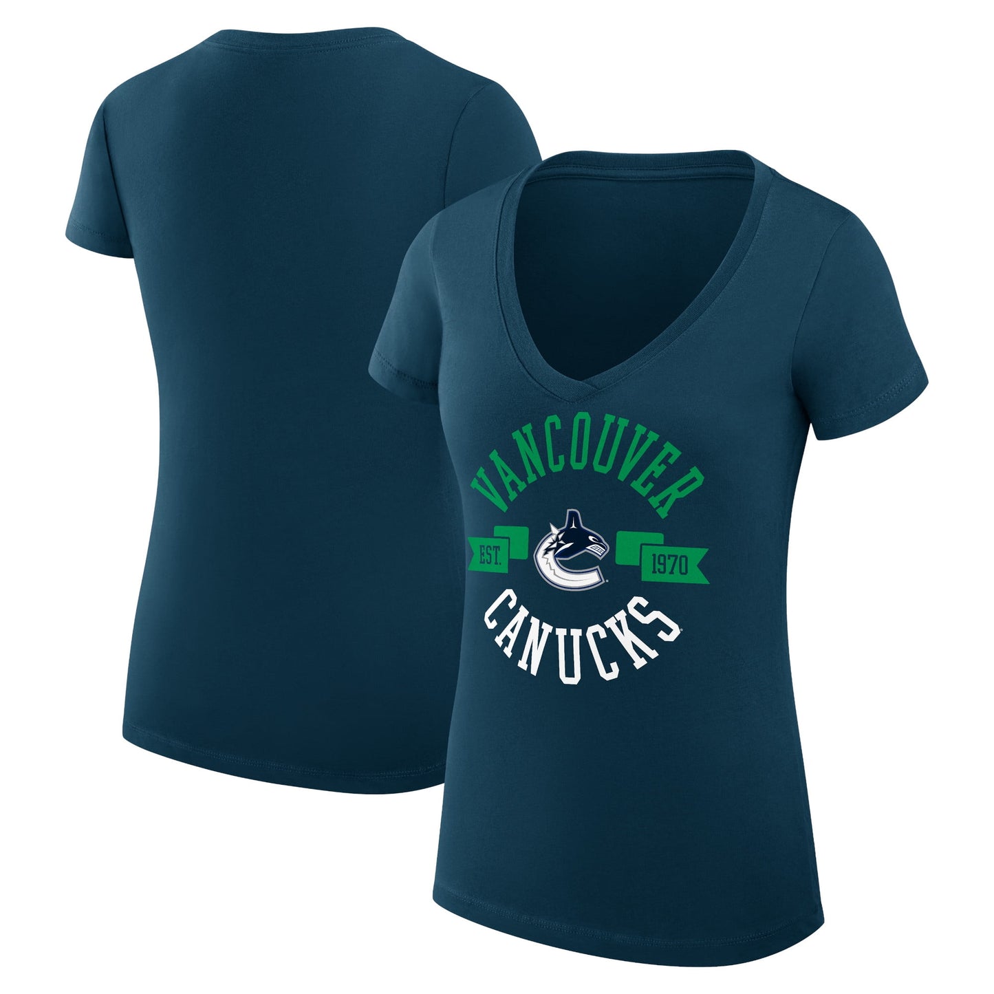 Women's G-III 4Her by Carl Banks Navy Vancouver Canucks City Graphic V-Neck Fitted T-Shirt
