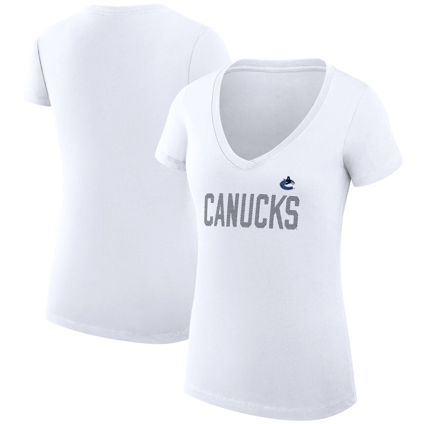 Women's G-III 4Her by Carl Banks White Vancouver Canucks Dot Print Team V-Neck Fitted T-Shirt