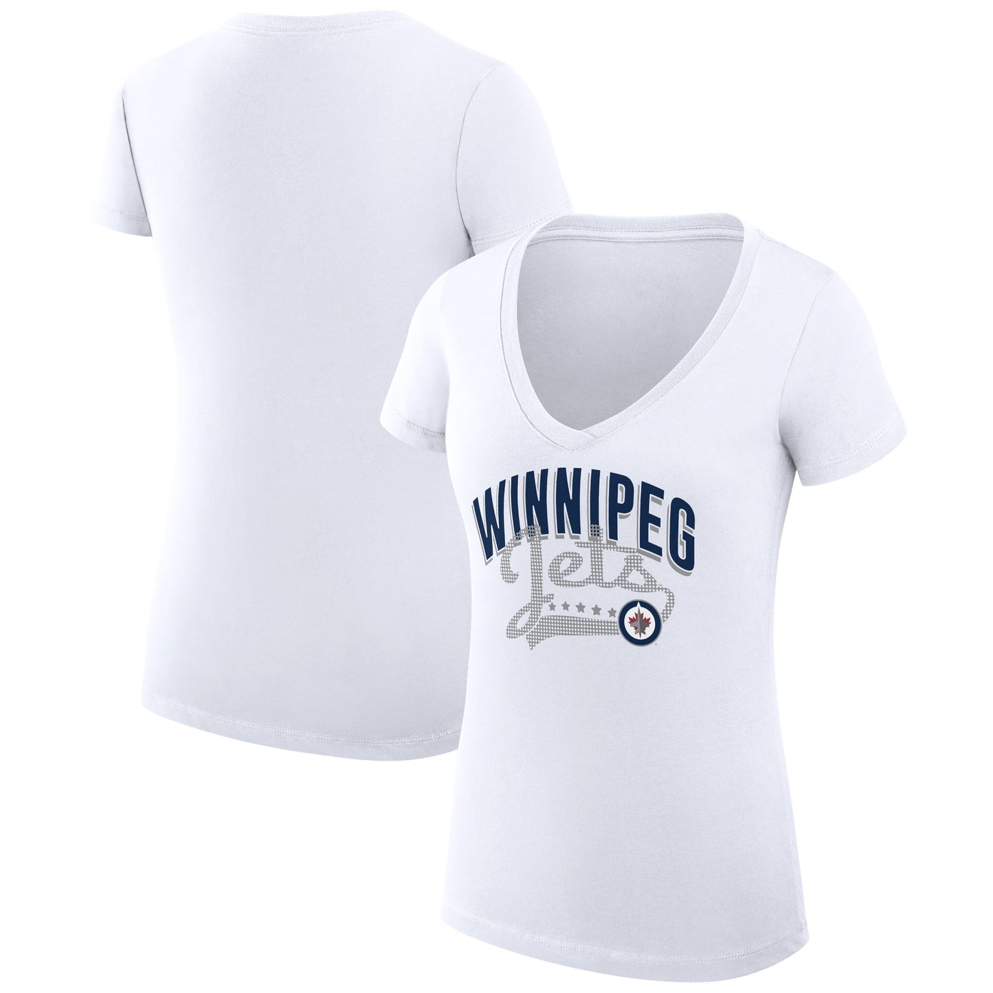 Women's G-III 4Her by Carl Banks White Winnipeg Jets Filigree Logo V-Neck Fitted T-Shirt